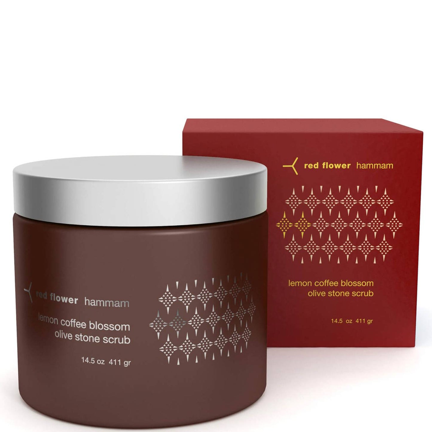 red flower Hammam Lemon Coffee Blossom Olive Stone Scrub